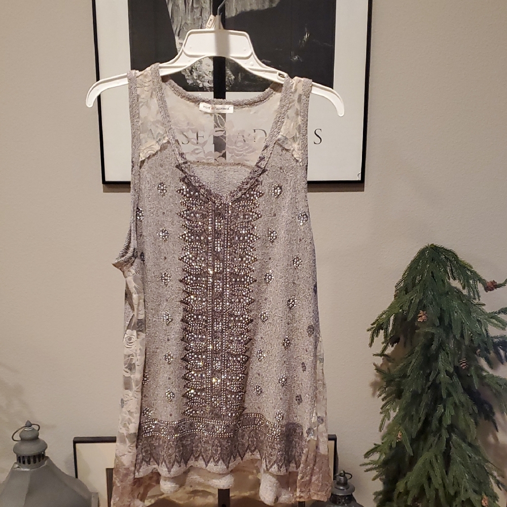 #37 Embellished Lace-Back Camisole in Silver Taupe - Picture 2 of 4